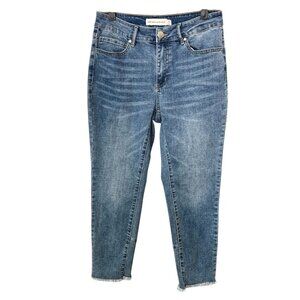 Rebecca Minkoff Cropped Zip Hem Jeans Size 6P Medium Wash Frayed Hem Petite